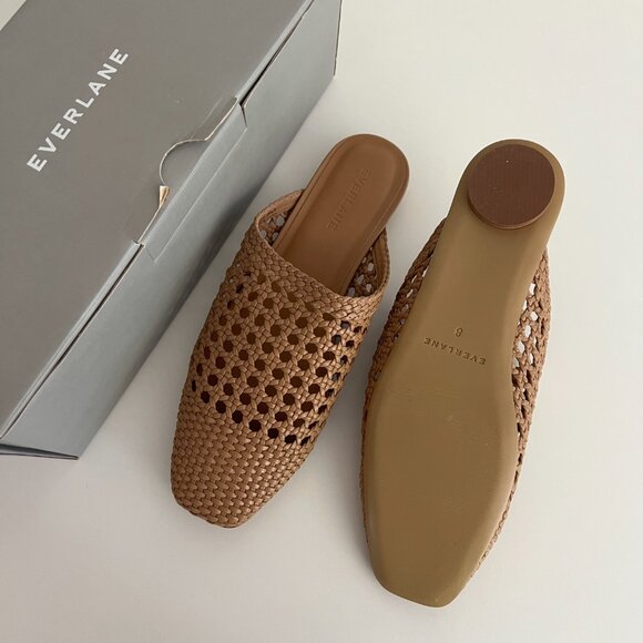 NEW Everlane The Leather Day Mule slip-on / light taupe woven / size 8 - Picture 4 of 7
